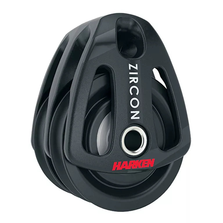 A black Zircon double block used for sailing, with the brand name 'HARKEN' visible on the side.