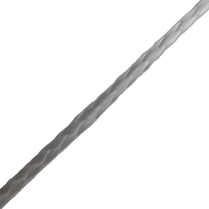 Close-up of a textured white cable on a gray background