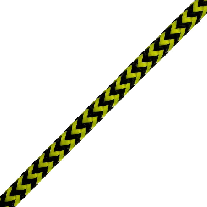 Black and green braided rope on a gray background