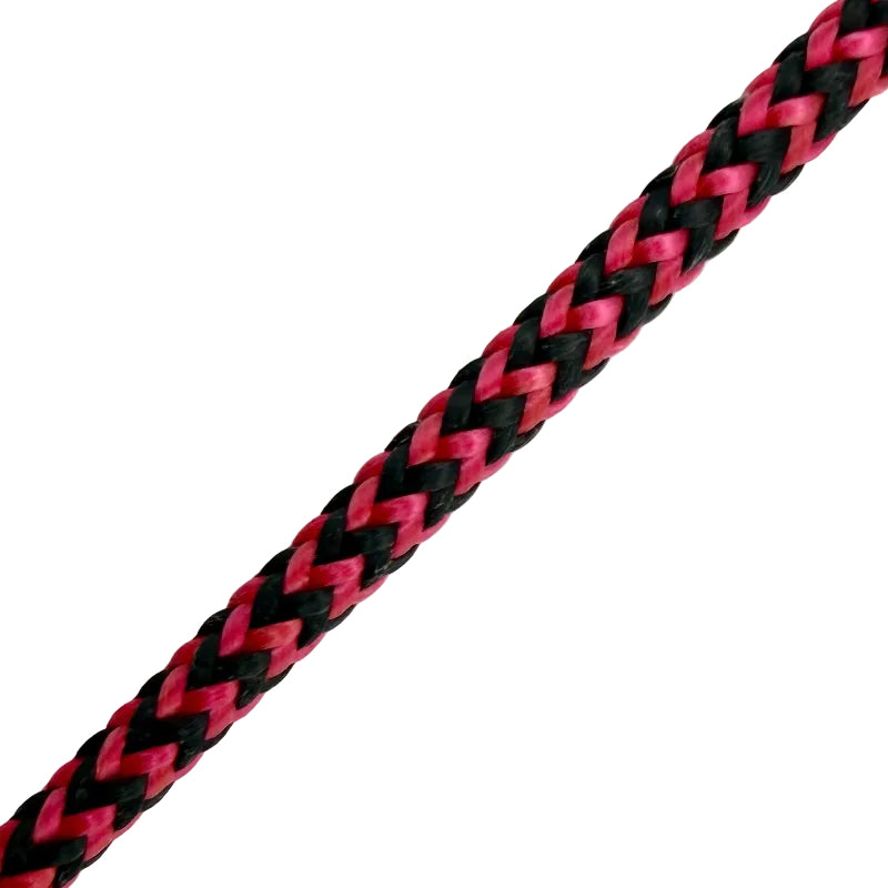 Braided pink and black rope on a light gray background