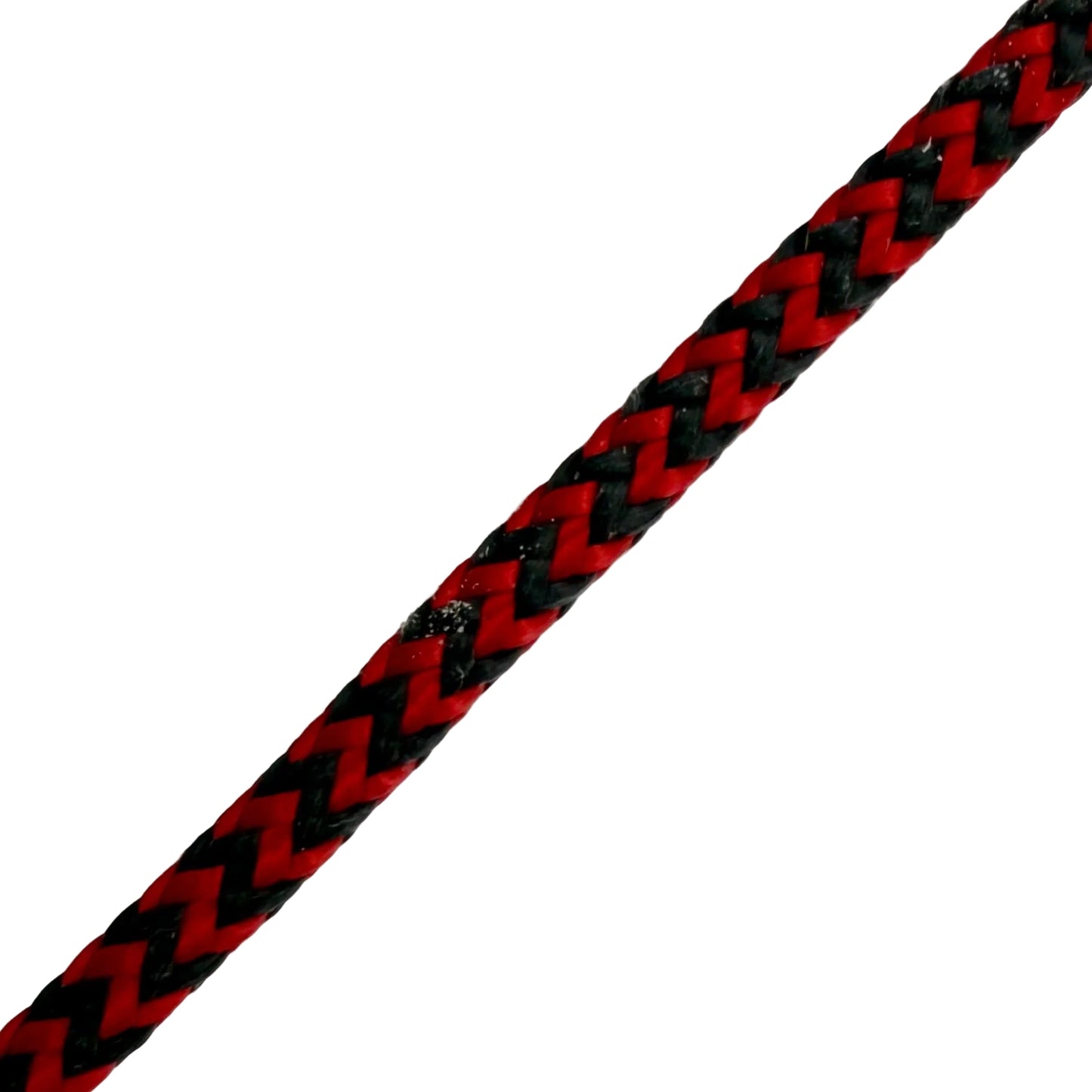 Red and black braided rope on a gray background