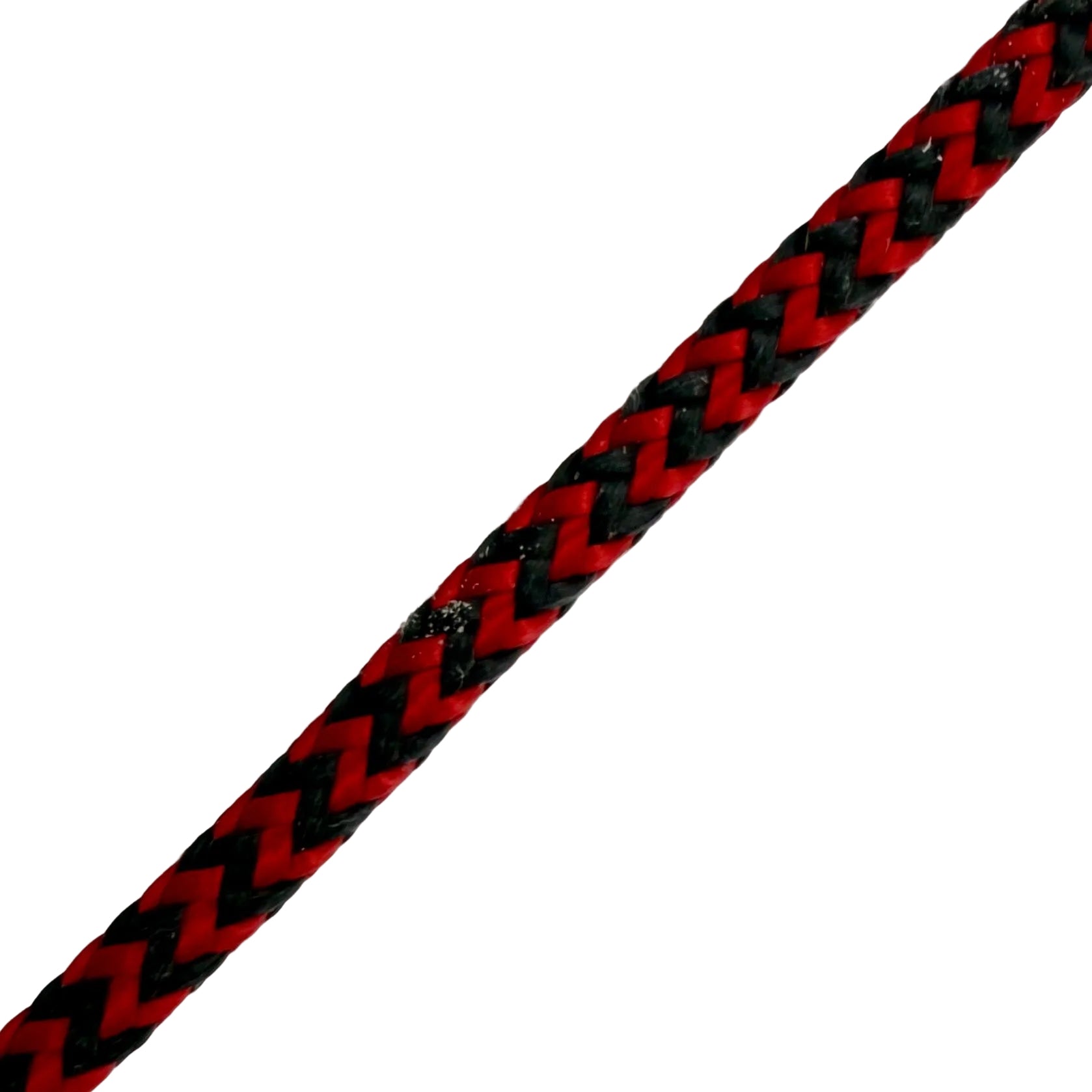 Red and black braided rope on a gray background