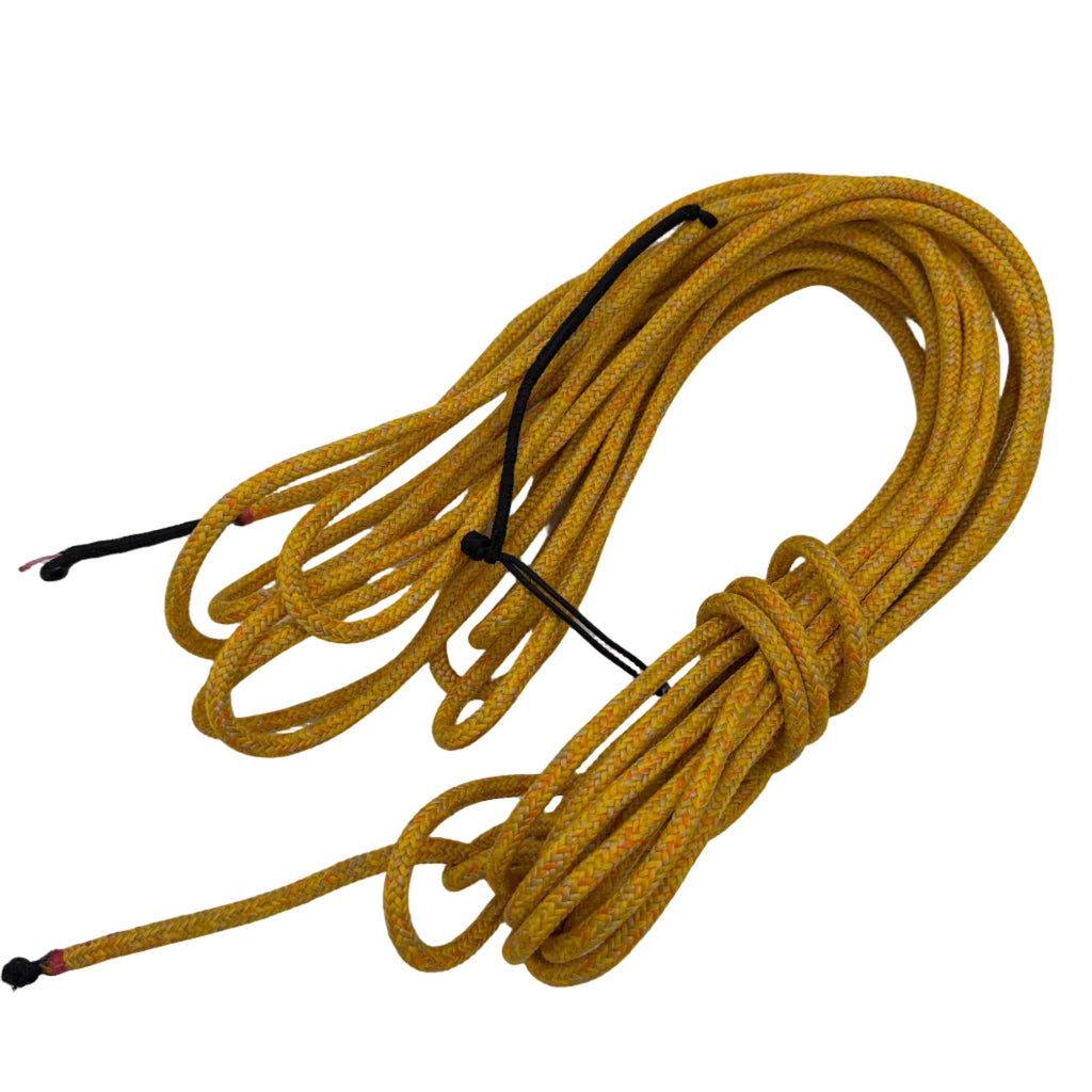 Yellow rope with black ends on a white background